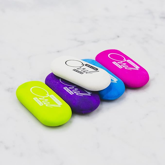 BAZIC Products Erasers, Bright Color Oval Eraser (4/Pack) Latex Free, Large Size Block Erasers for Art Drawing School Office Teachers, 72-Packs