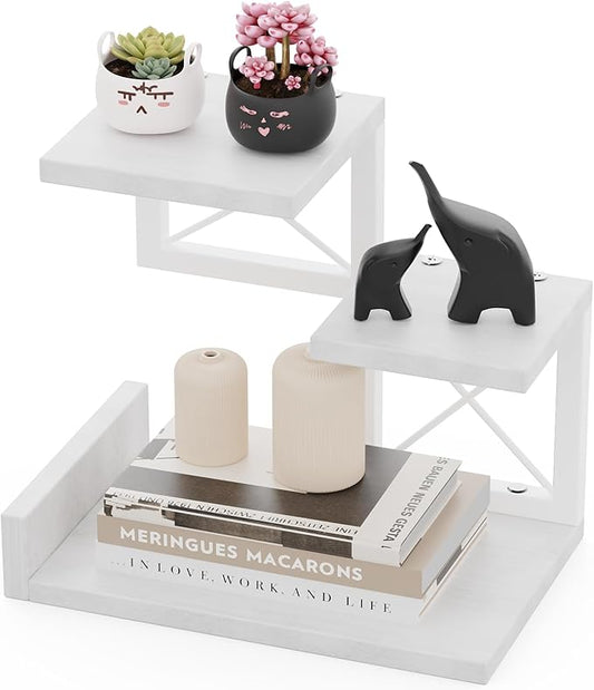 Abiglifty Desk Shelf Organizer, Wooden Desktop Organizers, 3 Tier Desk Hutch Small Bookshelf, Nightstand Organizer, Riser Display Stand for Office, Dorm, Home (White)