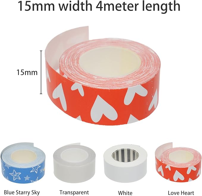 HUIOP Label Tape,Label Tape 1 Roll Thermal Label Skicker Compatible with King Jim TEPRA LR5C Labeler Cute Thermal Paper Print Tape 15mm*4m - Transparent