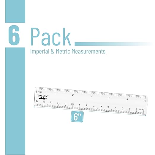 Mr. Pen- Plastic Rulers, 6 Inch, 6 Pack, Easy-to-Read Markings, Scratch-Resistant Design with Inches and Centimeters, Durable Small Transplant Rulers for Crafting Office & School, School Supplies