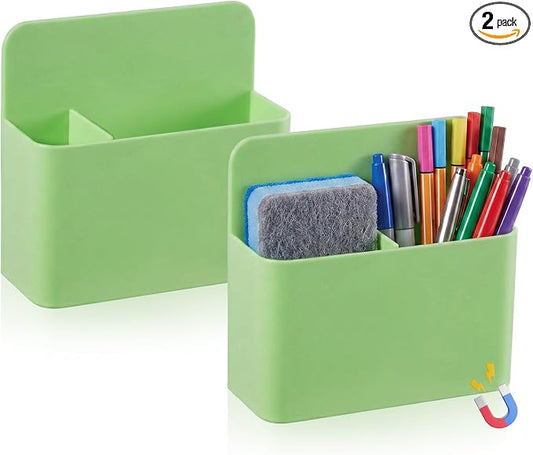 2 Pcs Magnetic Dry Erase Marker Holder Magnetic Pen Holder for Whiteboard Magnet Pencil Storage Organizer for Office Refrigerator Locker Classroom Organization Metal Cabinets (Green)