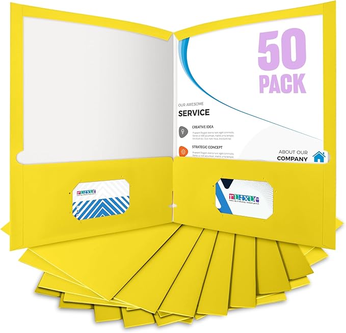 BIBRADAA® 50 Packs Yellow Folders,Paper Folder Surface with Waterproofing,Letter Size,Holds 100 Plus Sheets,for School,Office,Business. (50, Yellow)
