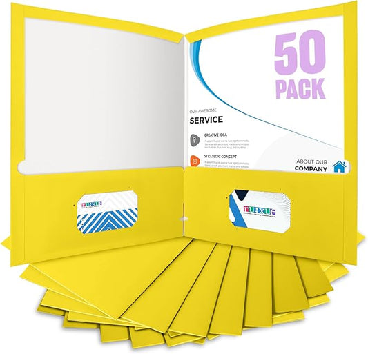 BIBRADAA® 50 Packs Yellow Folders,Paper Folder Surface with Waterproofing,Letter Size,Holds 100 Plus Sheets,for School,Office,Business. (50, Yellow)
