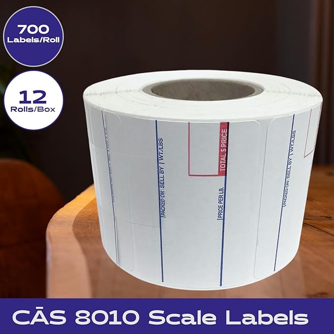 CĀS LST-8010 Printing Scale Label, 58 x 40 mm, UPC, 12 Rolls Per Case, CĀS Scale Labels 8010, Guaranteed Quality, Try It!.