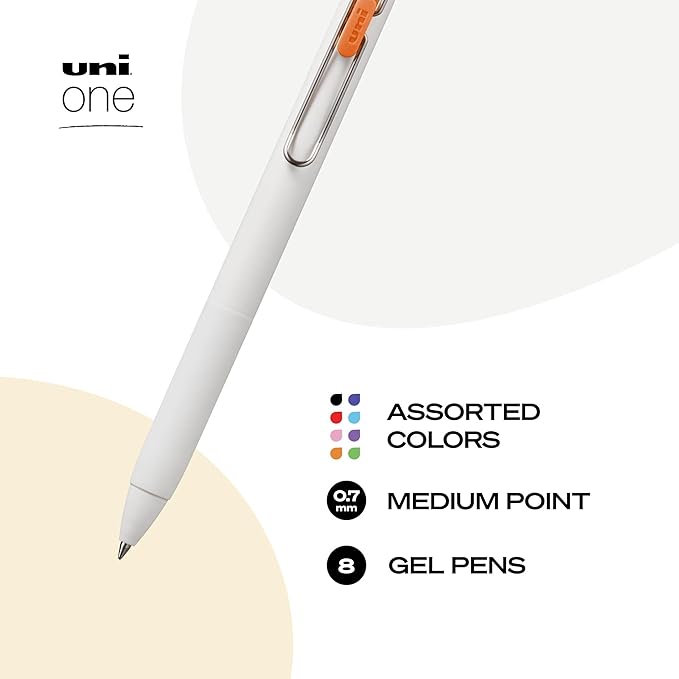 uniball one Retractable Gel Pens, Medium Point (0.7mm), Assorted Ink, 8 Pack