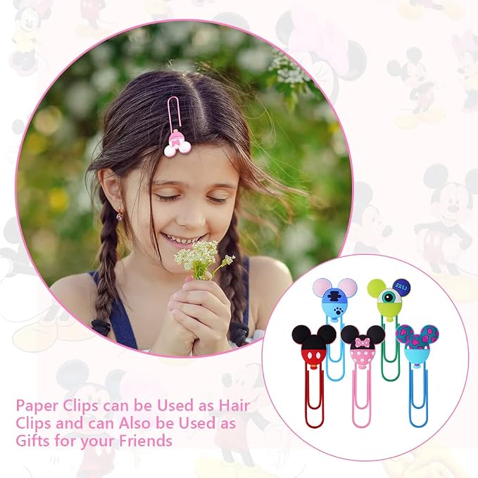 AUAUY 10PCS Cute Mouse Paper Clips, Book File Page Marker Clips for Teacher & Students, Colorful Office Supplies Gifts Bookmark Clamp Desk Accessories Stationery for School Kids Adult