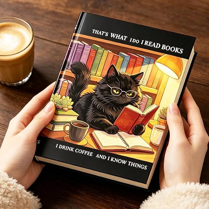 Learning Cat Patern Stretchable Book Cover 15.7"x9.8", Elastic Washable Book Protector for Hardcover Textbooks Paperbacks, Reusable Polyester Book Sleeve for Women