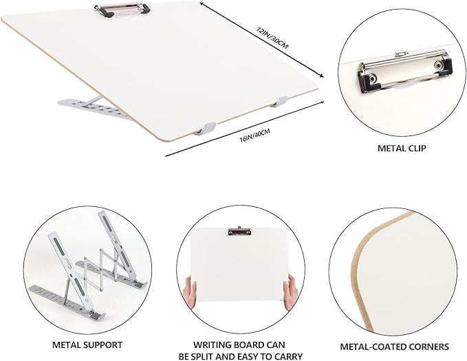 Slant Board for Writing 16 x 12 Inch Adjustable Dry Erase Writing Board Sloped Surface to Improve Handwriting Legibility 20°Slanted Clipboard for Writing Reading Drawing