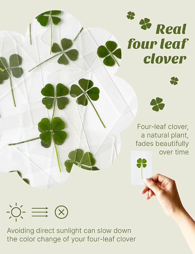 Genuine Real Four-Leaf Clover Bookmark, Elegant Four-Leaf Clover Bookmark, Smartphone, Wallet Coated Gift Thank You Card Four-Leaf Clover Gift (Cute Character Card)