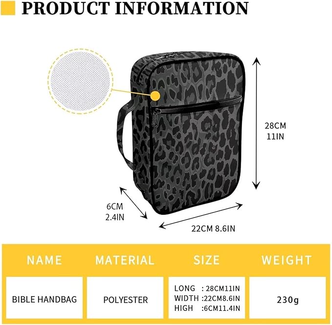 Suobstales Black Dark Green Leopard Print Bible Cover Carrying Book Case Church Bag Bible Protective with Handle, Portable Bible Bags Bible Protective Holder for Women Men