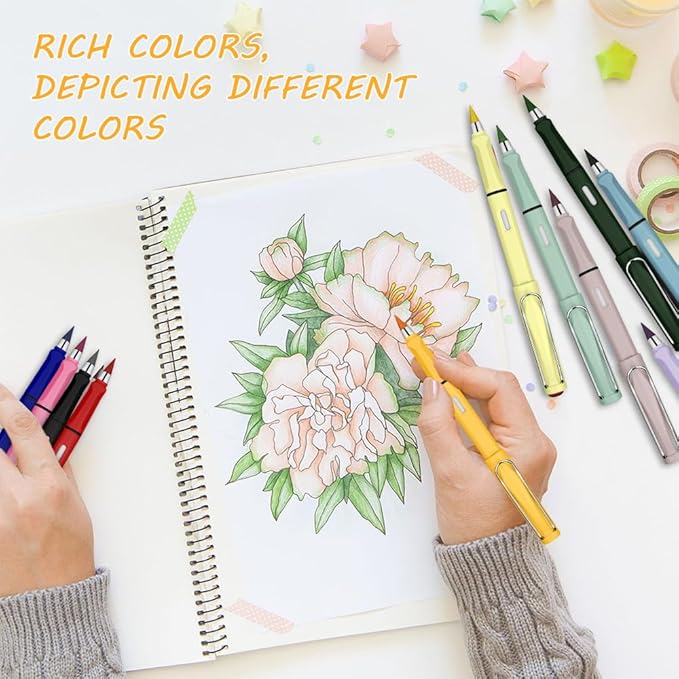 Ainiv Colored Inkless Pencil, 12 Sets No Sharpen Infinity Pencil Reusable Everlasting Pencils with Extra 12 Color Replaceable Nibs Forever Pencils for Writing Drawing Home Office Supplies