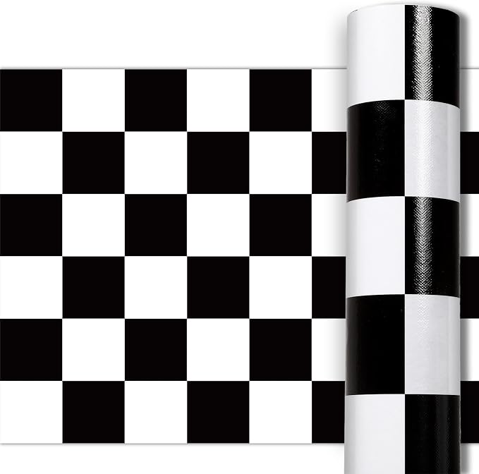 Black Checkered Bulletin Board Roll Reusable Waterproof Erasable Black White Retro Bulletin Board Roll Checkered Flag Non-Woven Fabric Background Poster for Classroom Decor Wrapping Craft 15.7" x 40ft