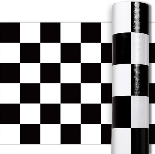 Black Checkered Bulletin Board Roll Reusable Waterproof Erasable Black White Retro Bulletin Board Roll Checkered Flag Non-Woven Fabric Background Poster for Classroom Decor Wrapping Craft 15.7" x 40ft