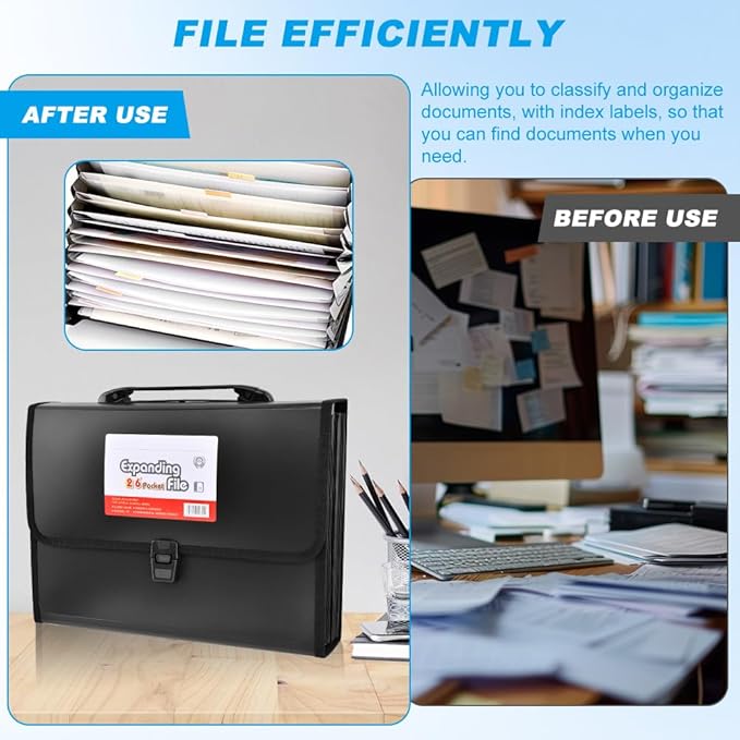 26 Pockets Accordion File Organizer with Lock,Document Organizer with Labels,Fireproof Expanding File Folder Paper Organizer Folder for Letter A4 Files | Receipt and More
