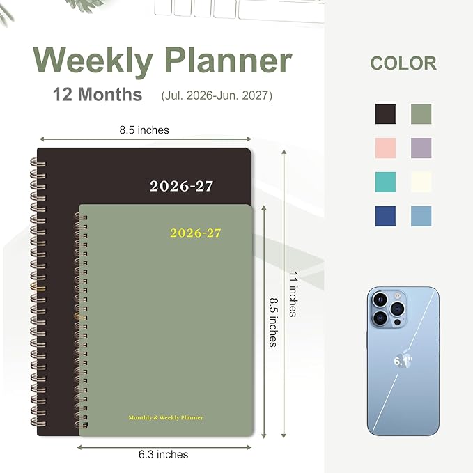 Planner 2026-2027, Weekly and Monthly Academic Year Calendar Planner, July 2026 - June 2027, Daily Agenda Book for Office School Supplies, A5(6.3'' x 8.5'')
