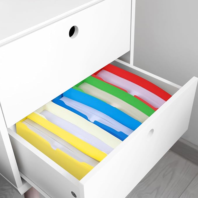 Dunzoom 50 Pack File Jackets Letter Size 2 Inch Assorted Expansion Manila Plastic File Folders Expandable Heavy Duty Reinforced Straight Cut Tab Expandable Document Jacket for Office