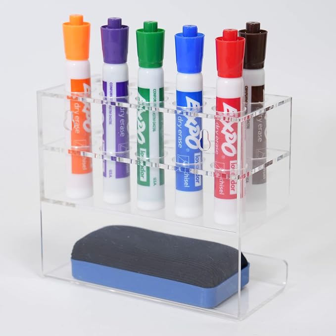 Magnetic Marker Holder 10 Slots with Dry Eraser Holder, Strong Magnetic Design for Whiteboard and Fridge