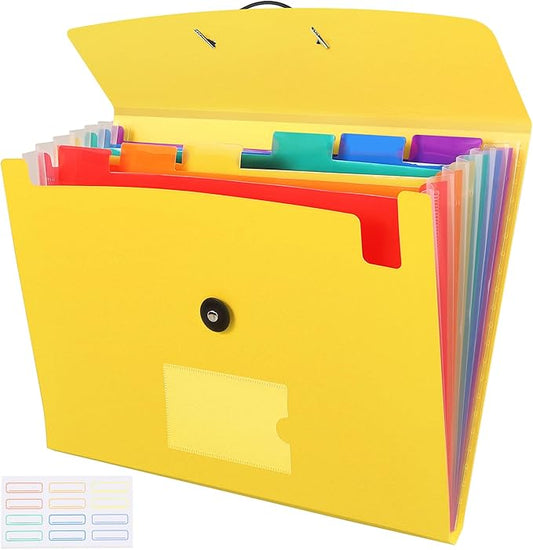 7 Pocket Accordian File Folders, Expanding File Folder A4 Letter Size Paper Portable Document Organizer-Yellow