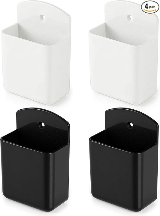 2 PCS Remote Control Holder Wall Mount, TV Remote Control Holder, Self Adhesive Pen Holder Organizers and Accessories for Home Office School (4, White 2Pcs+Black 2Pcs)