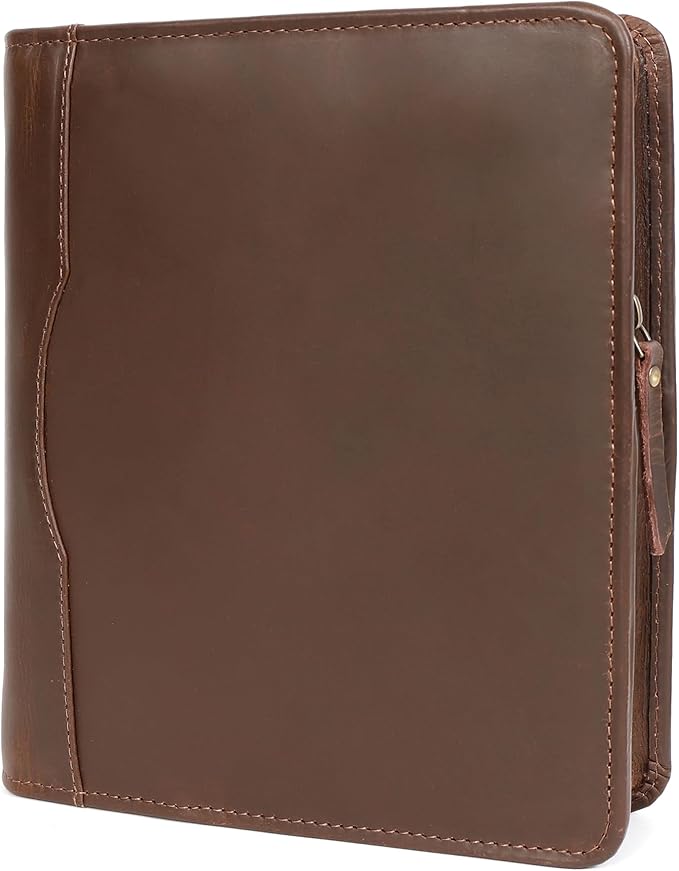 ELIZO Leather A5 Portfolio Padfolio Folio A5 Notebook Journal Cover Planner Binder Small Mens Business Work Folder Organizer (Buff)
