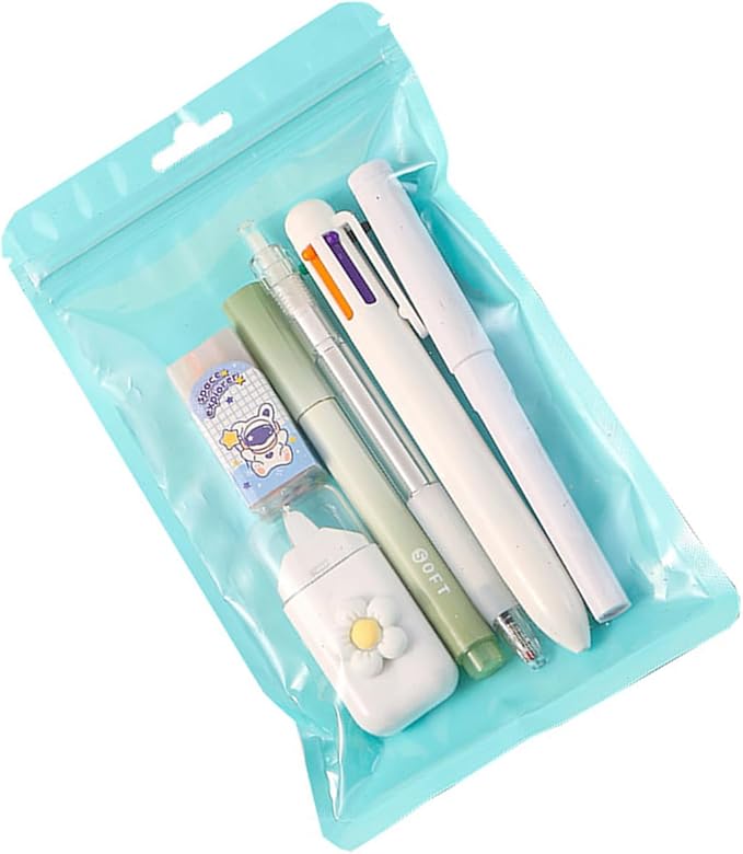 6Pcs Stationeries Set with Retractable Gel Pen Multicolored Pen Eraser Pencil Marker White Out Correction Tape Supplies