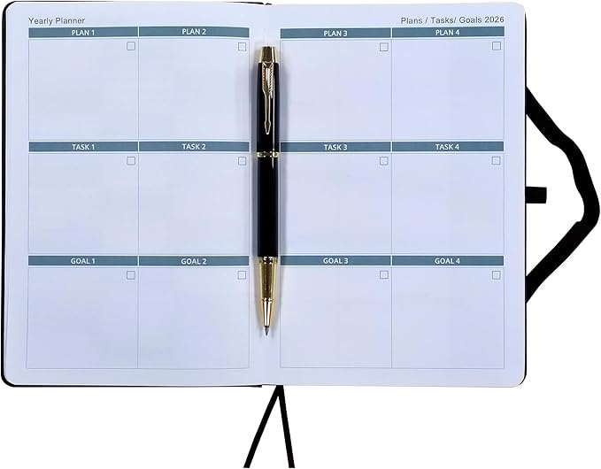 2026 Planner Journal with Yearly, Monthly, Weekly & Daliy Plan Pages, 24 Lined and 24 Dotted Pages, 8.5" x 5.75" Medium A5 Size (Black without pen)