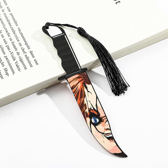 3Pcs Horror Movie Series Bookmarks, Featured Characters Halloween Themed Dagger Acrylic Bookmarks for Book Fans, Writers, Scholars, Bookworms, Friends (3Pcs Joker the Knife)