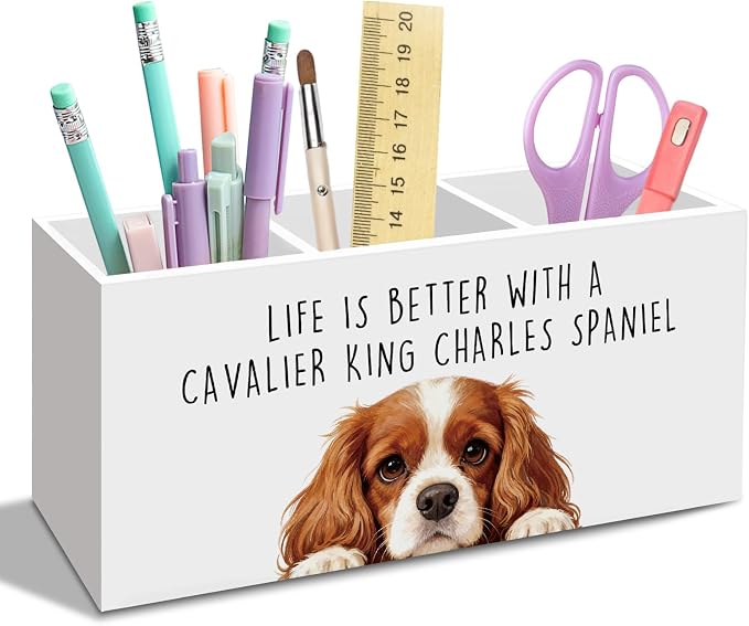 King Charles Cavalier Dog Gifts Pen Pencil Holder for Desk, Funny Dog Gift Office Desk Accessories, Life Is Better with a Cavalier King Charles Spaniel Pen Holder Organizer for Bathroom Decor
