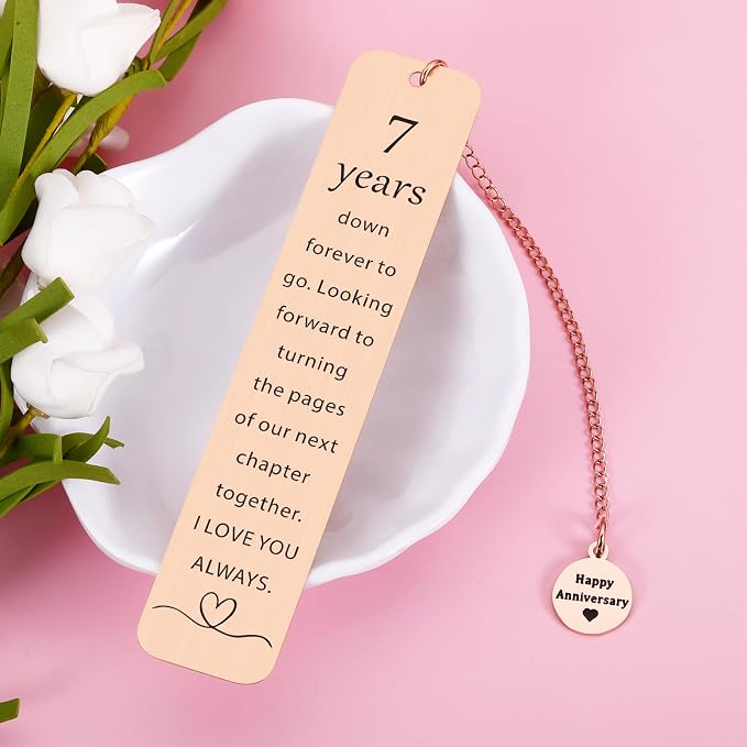 7 Year Anniversary Copper Gifts for Him/Her, 7th Wedding Anniversary for Wife Husband - Copper Anniversary Bookmark for Women Men Couple