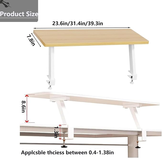 Clamp on Desk Shelf, Desktop Shelf Organizer Space Saving Desk Storage Rack for Office Study Home Dorm No Drill (39.3 x 7.8 in)