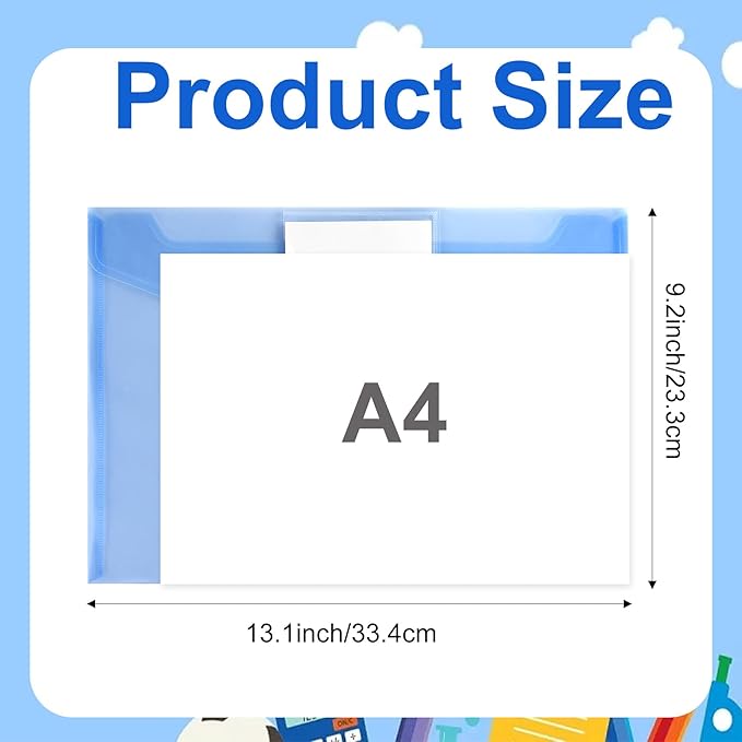 6 Pack Colored Plastic File Folders Letter A4 Size with Tags Clear Document Binder Folder Envelops Receipt Pocket Filing Products Carpeta Organizer Classroom Homeschool Office Supplies Organization