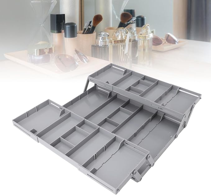 AMAKO Expandable Desk Organizer Tray: 3 Tier Drawer Organizer,for Jewelry, Cosmetic, Utensils & Office Supplies, Multi Level Storage Solution (2 Tier)