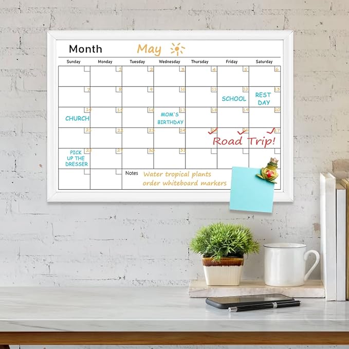 Umtiit Monthly Calendar Dry Erase Whiteboard 10.6 x 14.5 inch(27 x 37 cm), White Wood Frame, Magnetic Surface Whiteboard for Planning/Schedule/School Timetable/Memo (WH-2737C,US)