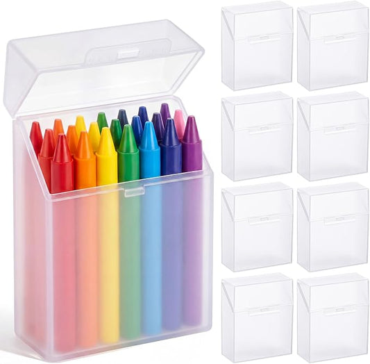 Clabby 8 Pcs Plastic Crayon Organizer Case for 24 Count Crayons Kids Art Supply Storage Box with Lid, Portable Holder for Classroom Home Travel, Fits Standard 24-Pack Crayon (Clear)
