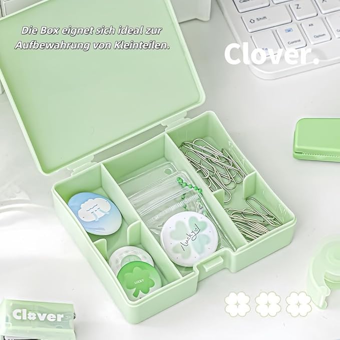 Staple Remover, Hole Punch & Stapler Set - 8-Piece Writing Set with Lucky Clover Design in Practical Storage Box