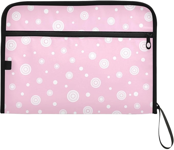 Abstract Round Pink File Folders,Plastic Folders with 13 Pockets,Expandable File Folder for Documents School Students Office,Aesthetic Folder with Labels A4 Letter Size