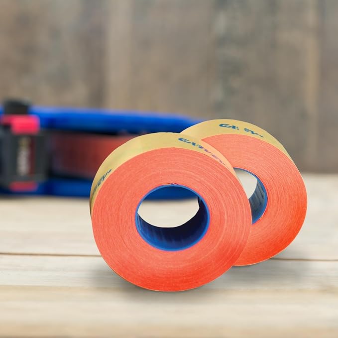 Garvey Fluorescent Red Label Rolls/Sleeve of 9 Rolls / 1225 Security Tags Per Roll/Compatible with Garvey 22-6 and 22-7 and 22-8 Labelers / 12mm x 22mm Stickers