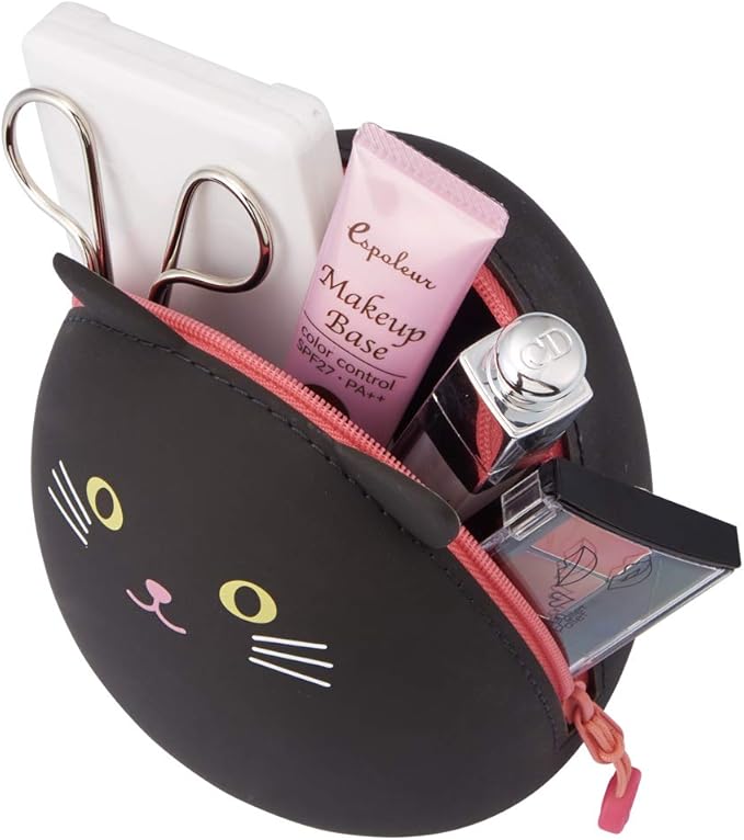 LIHITLAB PuniLabo Zipper Pouch, Egg-Shaped, 3.8" x 4.7", Black Cat (A7783-3)