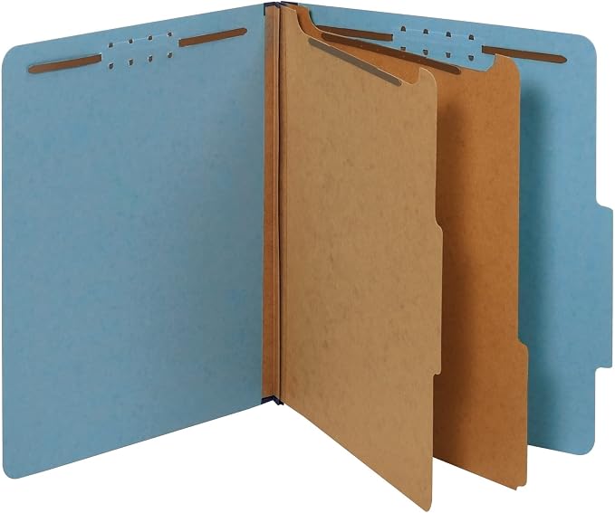 Office Depot Classification Folders, 2 1/2in. Expansion, Letter Size, 2 Dividers, Blue, Pack of 5, OM01727