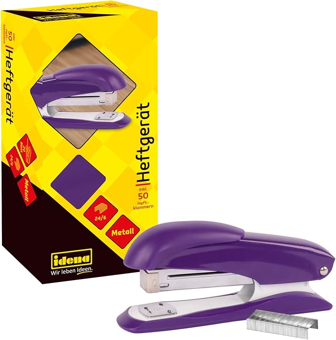 Idena 11546 Stapler 13 cm with 50 Staples 24/6 Purple for 20 Sheets