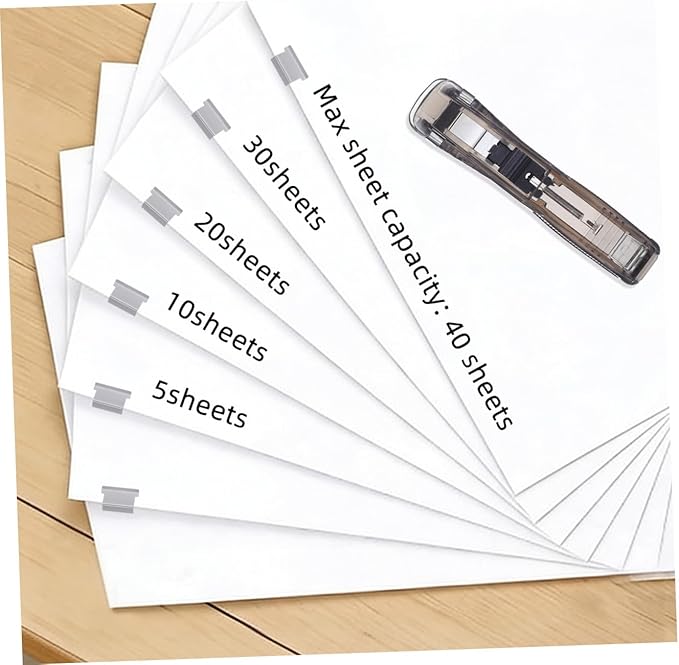 Luxshiny Multi-Function Desktop Stapler and Refillable Fastener Clip Dispenser Set with 200pcs Document Clamps, Portable Office File Binding Machine for Professional Use