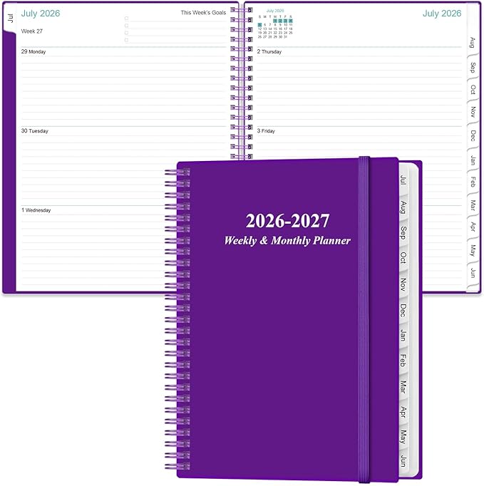 2026-2027 Planner - Planner 2026-2027 from July 2026 to June 2027 with 12 Monthly Tabs, Flexible Cover, Inner Pocket, 8.5" x 11", Purple-B