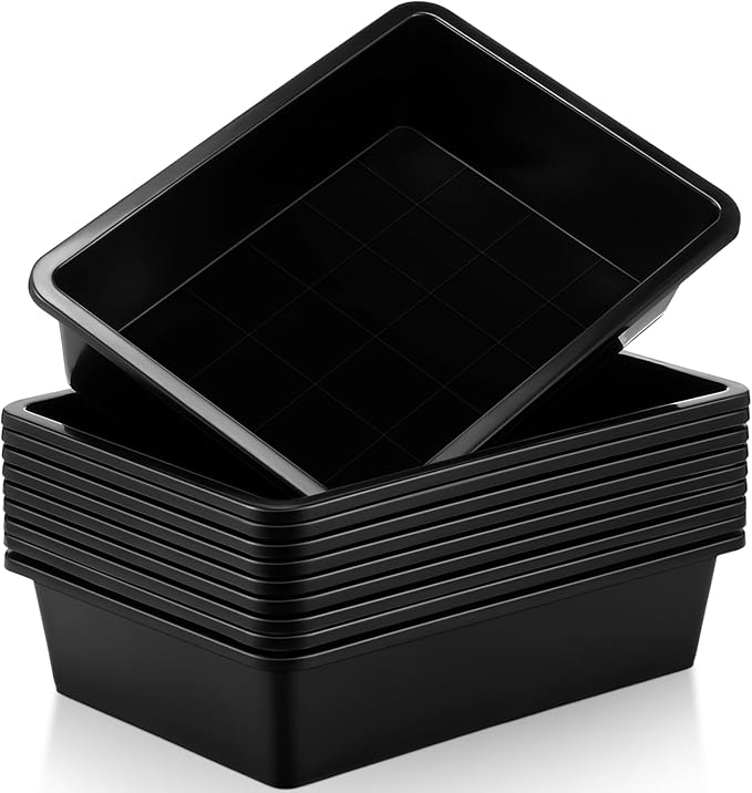 Hoteam 10 Pcs Flat Storage Organizer Tray Bin Paper Tray for Classroom Plastic Stackable File Organizer for School Office Teacher Book Organization(Black,13.78 x 9.84 x 3.15 Inch)