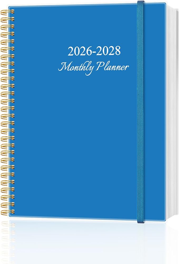 2026-2028 Monthly Planner, 3 Years Calendar from April 2026 - December 2028 with Spiral Binding, Inner Pocket, Elastic Closure, 33 Month Planner for Home | School | Office, 8.5" x 11", Blue
