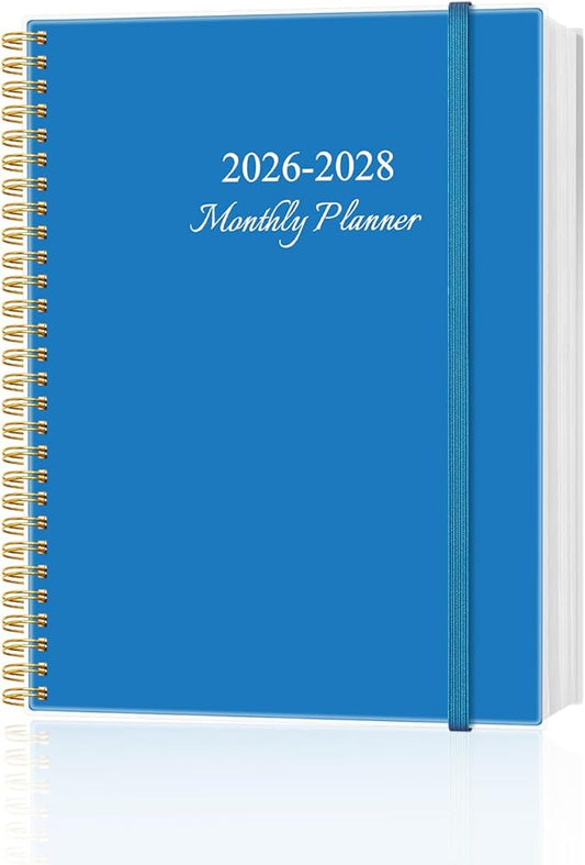 2026-2028 Monthly Planner, 3 Years Calendar from April 2026 - December 2028 with Spiral Binding, Inner Pocket, Elastic Closure, 33 Month Planner for Home | School | Office, 8.5" x 11", Blue