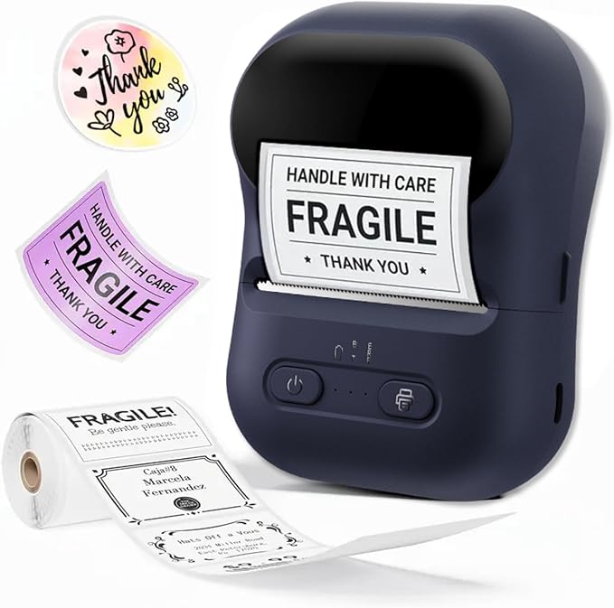 Memoking Label Maker Machine with Tape,Label Printer,Wide Waterproof Label,Portable Thermal Printer for Small Business,Inkless Labeler for Home, Kitchen, School, Office Organization (Black)