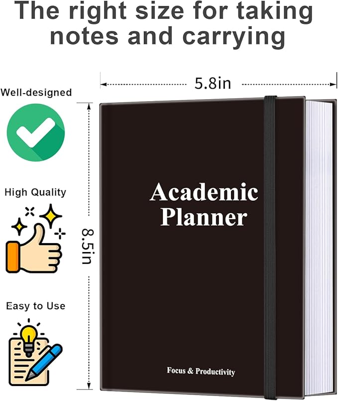 Academic Planner for 2026-2027 or Anytime – 5.8" x 8.5" Undated Weekly Student Planner For Homeschool, High School, College & Nursing Students, 200 Pages, Black