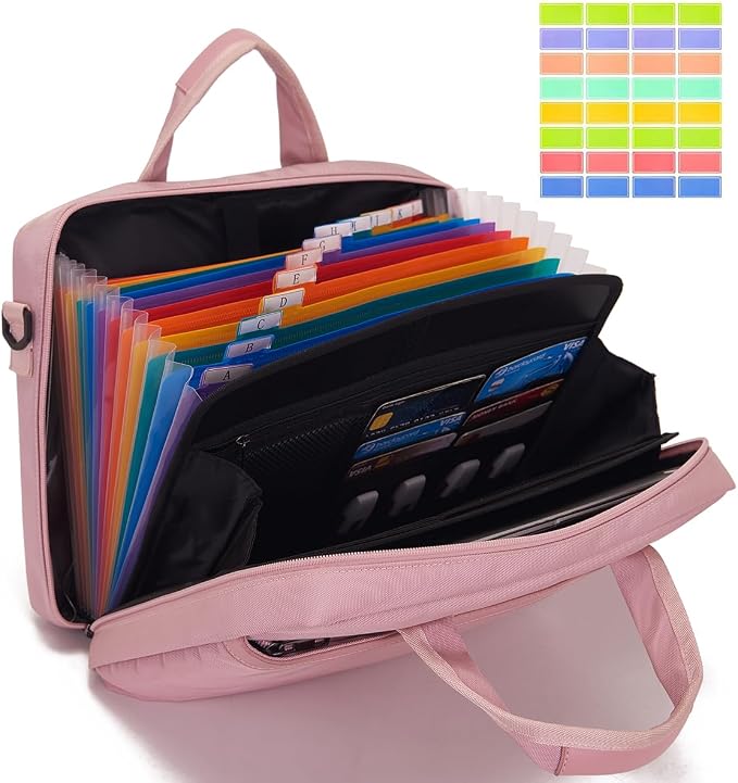 BARDOLPH Accordian File Folder with Handle, 12 Pocket Expanding Folder with Zipper, Heavy Duty Accordian Organizer (PINK)