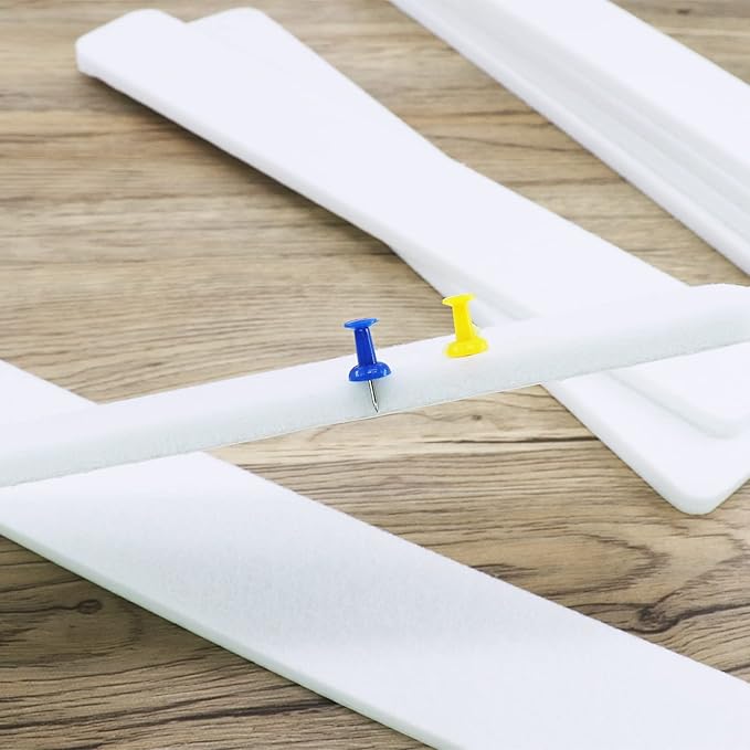 Felt Bulletin Board Bar Strip 0.5 Inch Thick Self-Adhesive Pin Board Bar 13 Inch in Length with 50 Pushpins, 8 White Bars