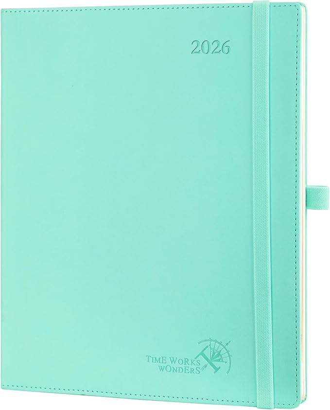 POPRUN 2026 Planner (Large-8.5'' x 10.5''), 2026 Weekly Calendar (Jan. 2026-Dec. 2026) with Hourly Time Slots, Weekly Monthly Appointment Book for Time Management, Leather Soft Cover - Green